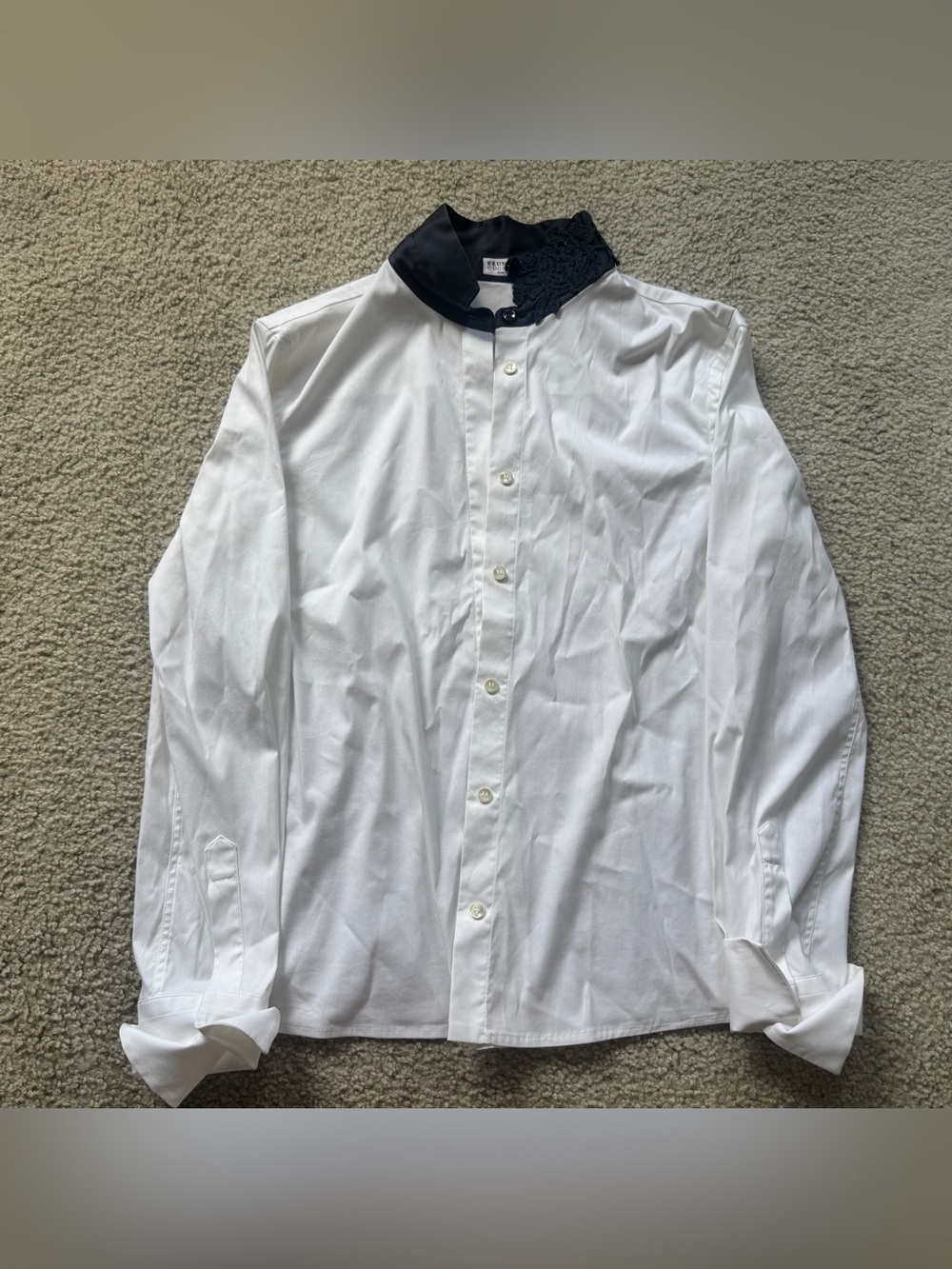 BRUNELLO CUCINELLI White Cotton Embroidered Neck Blouse Shirt Top Sz S $800